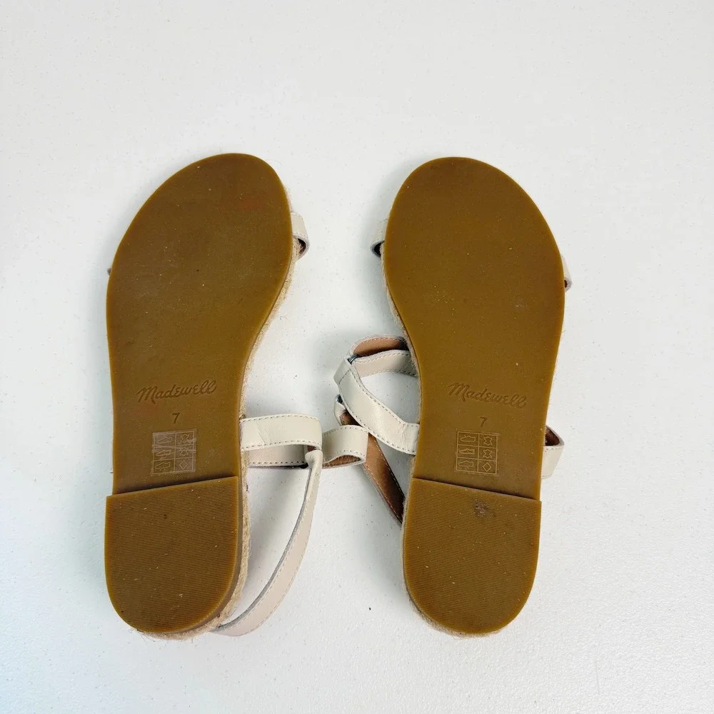 Madewell The Hallie Espadrille Sandal in Leather Pale Oyster Cream Womens 7